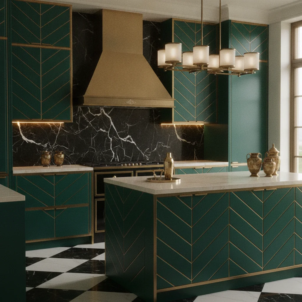 Cuisine Art déco : marbre veiné, laiton et géométrie
