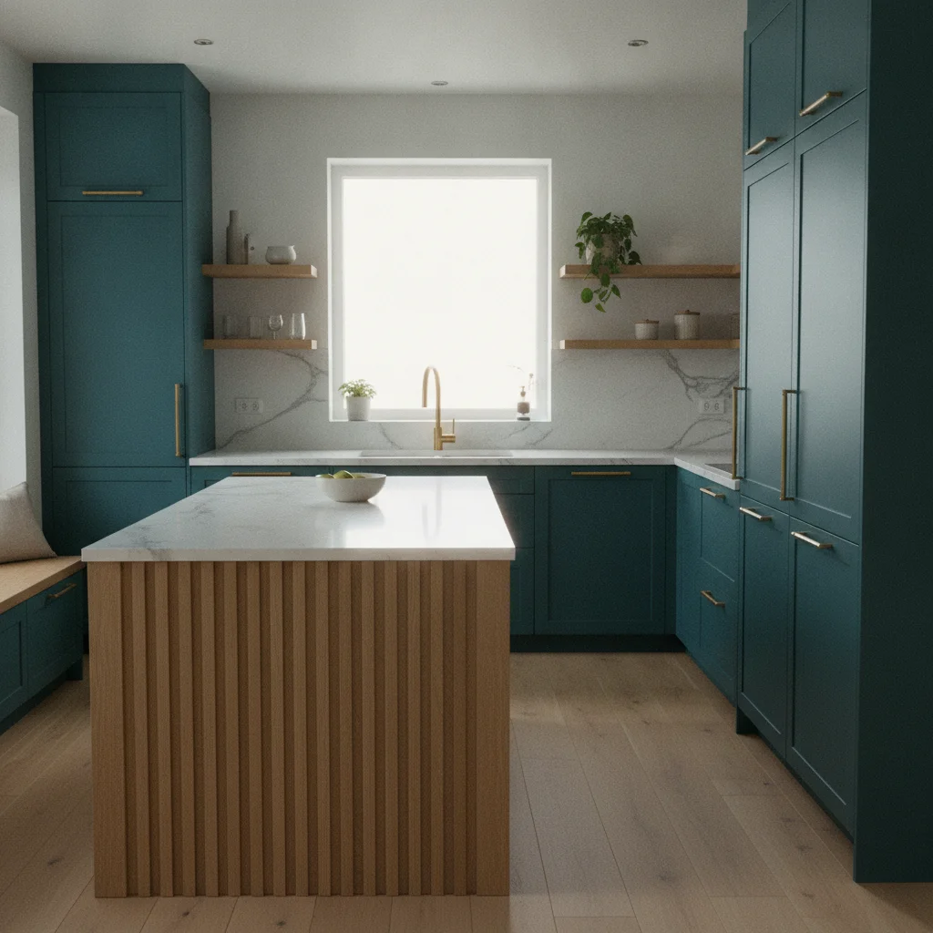 Cuisine bleu canard : la couleur statement en film adhesif