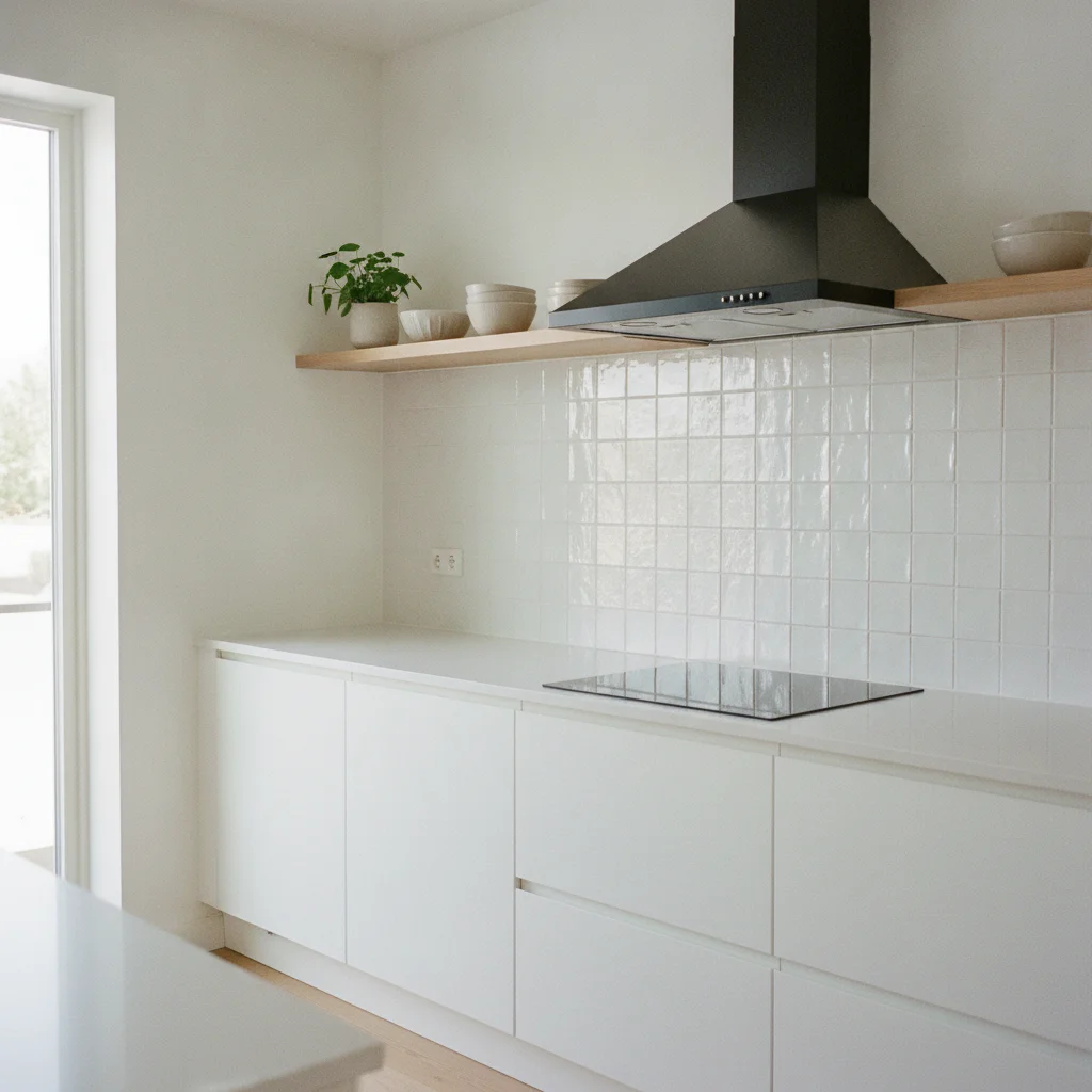Credence cuisine effet zellige blanc : la lumiere irreguliere