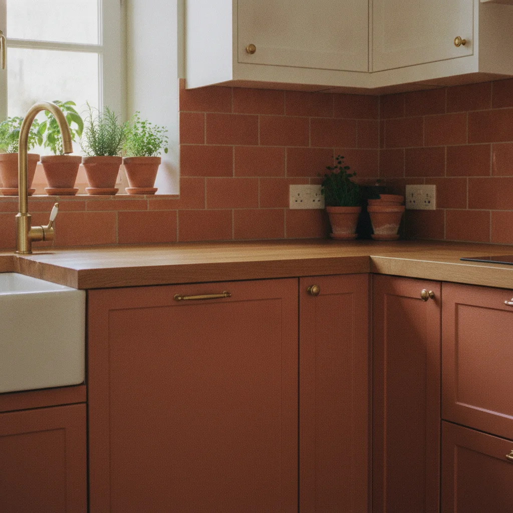 Une cuisine terracotta chaleureuse grace au film adhesif